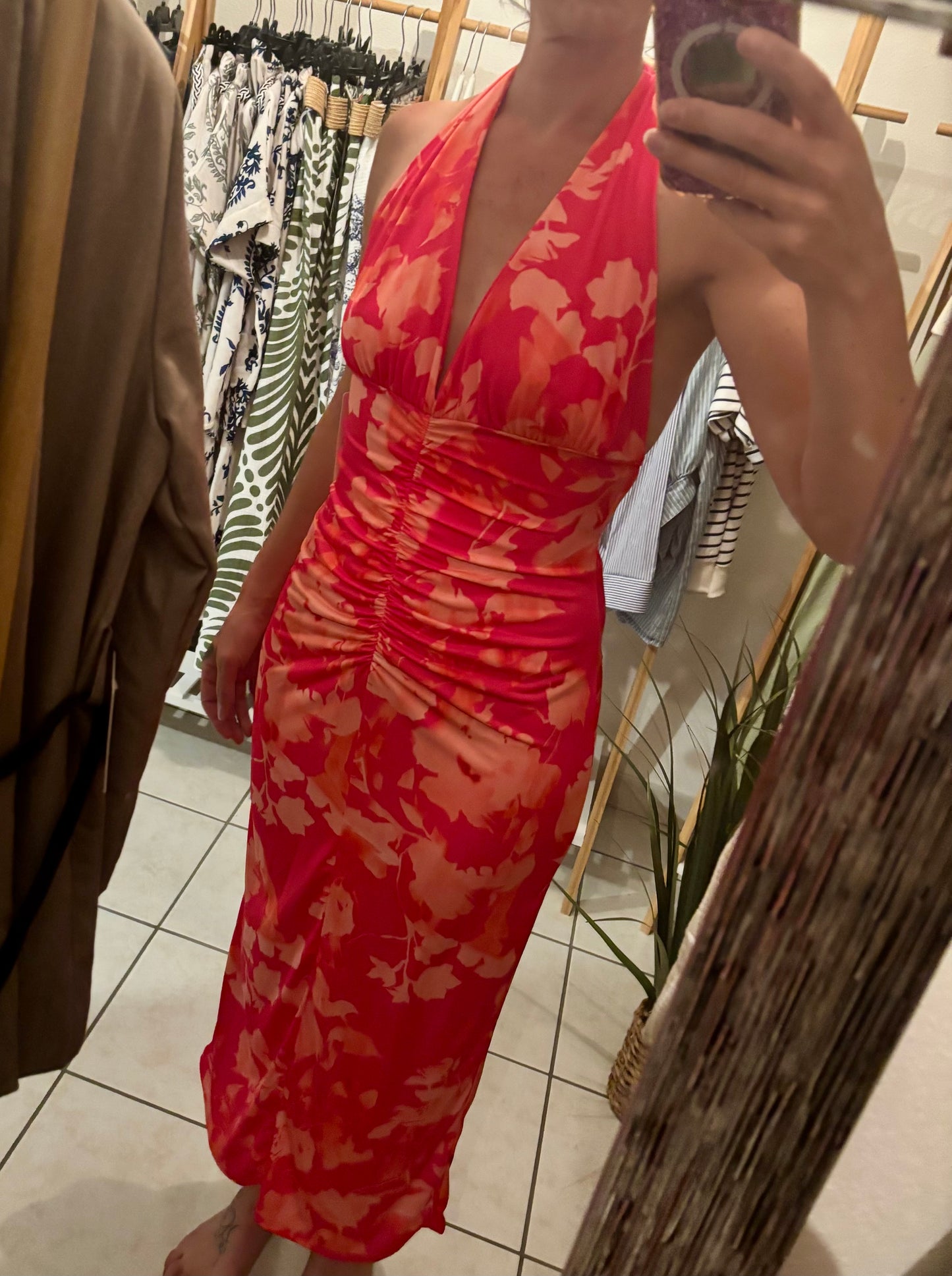 Robe longue dos nu imprimé