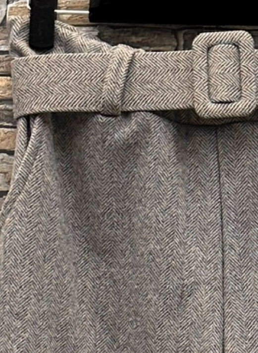 Pantalon SHAN large Palazzo flanelle Automnale. ceinture fait main avec poche