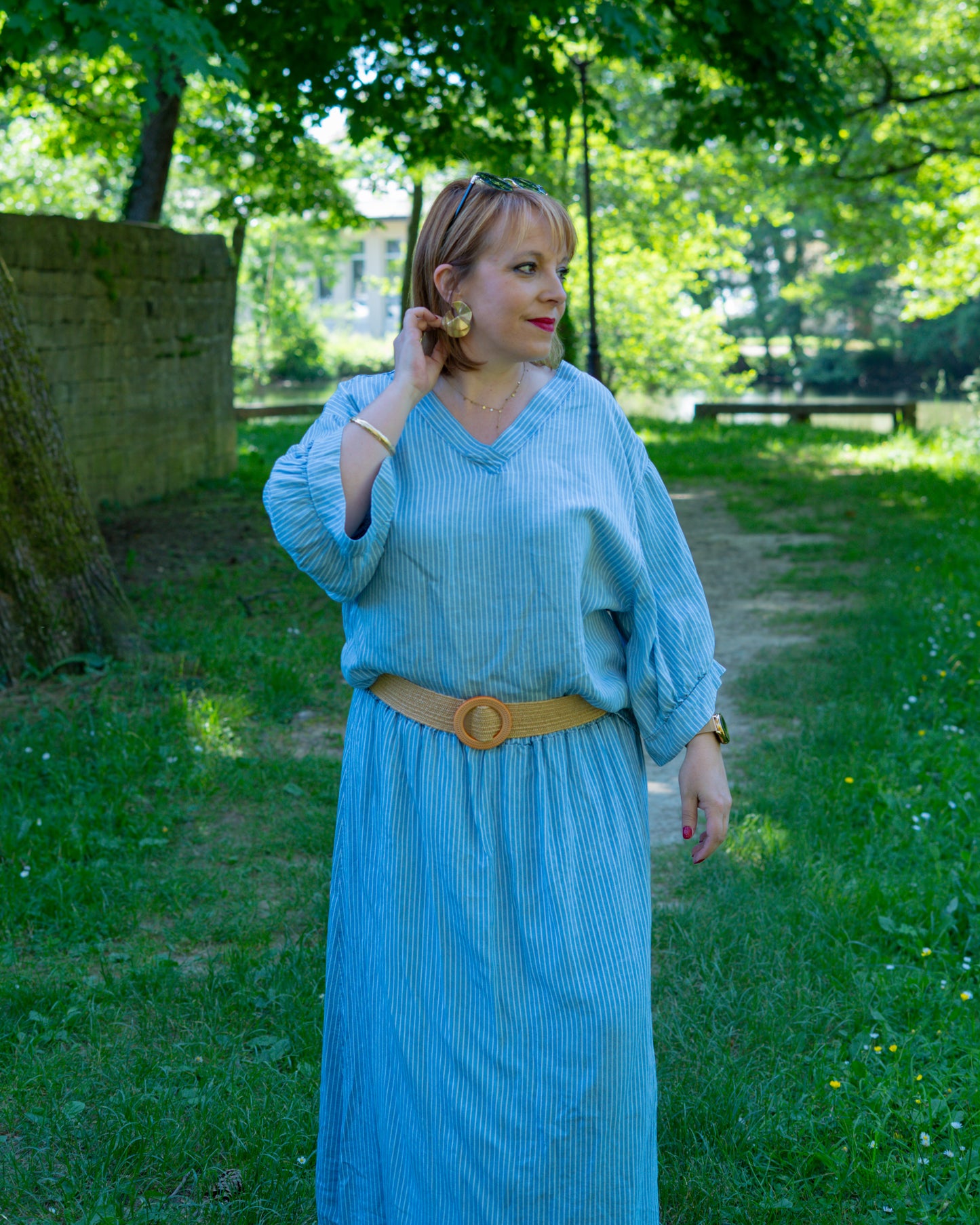 Jupe longue rayée bleu