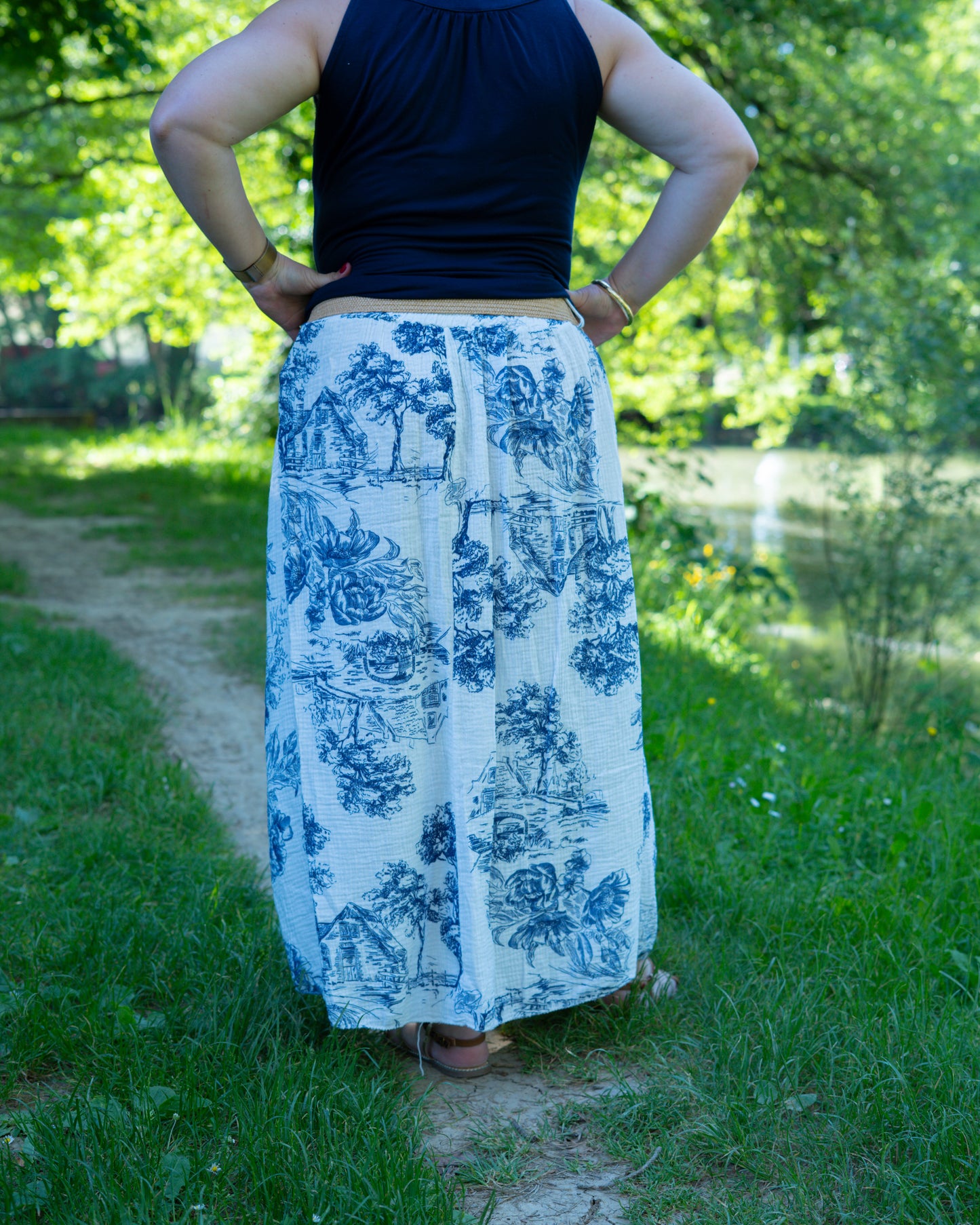 Jupe en coton imprimé bleu