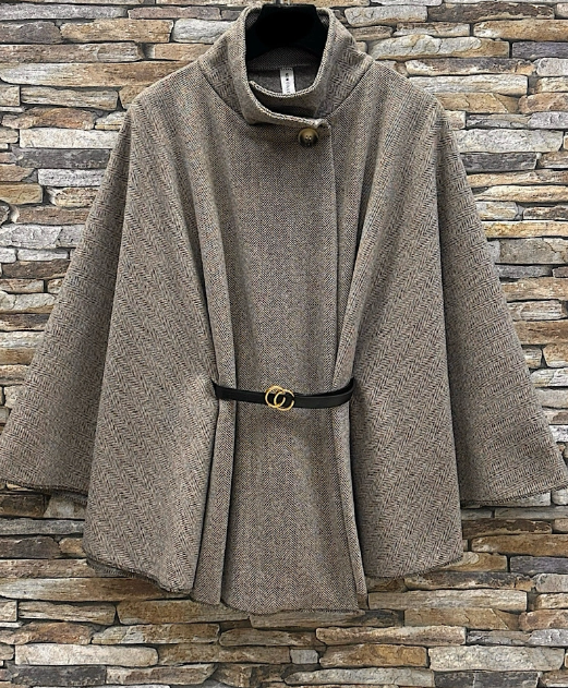 Cape Astrid avec ceinture en flanelle, Tissus Automnale et Hivernale