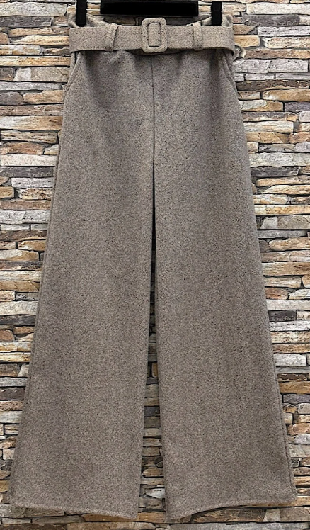 Pantalon SHAN large Palazzo flanelle Automnale. ceinture fait main avec poche