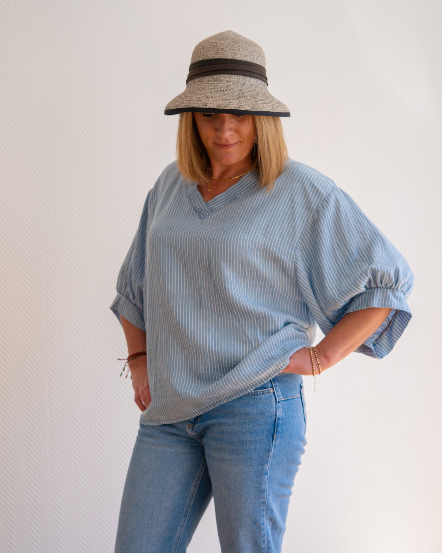 Blouse souple rayée bleu