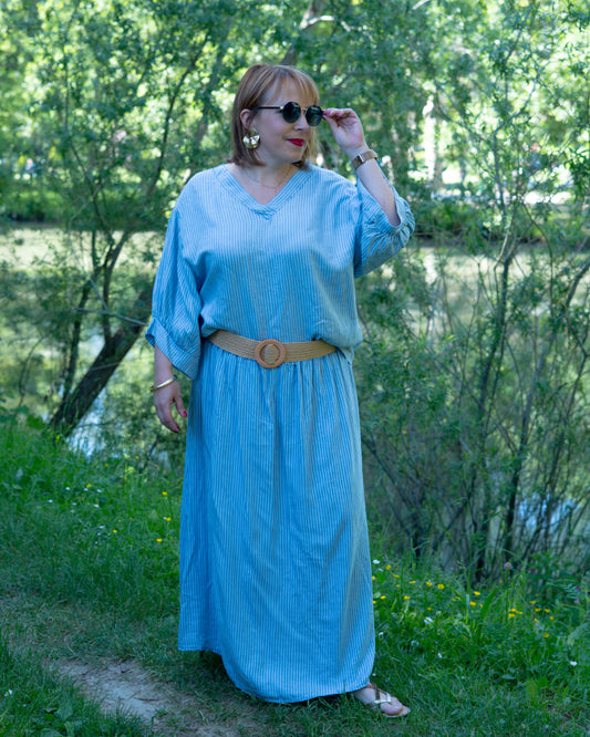 Jupe longue rayée bleu