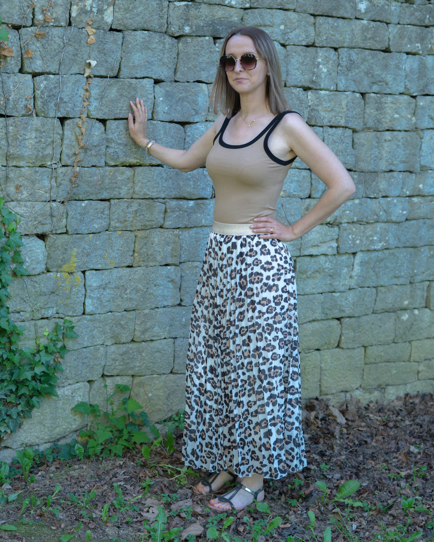 Jupe plissée léopard