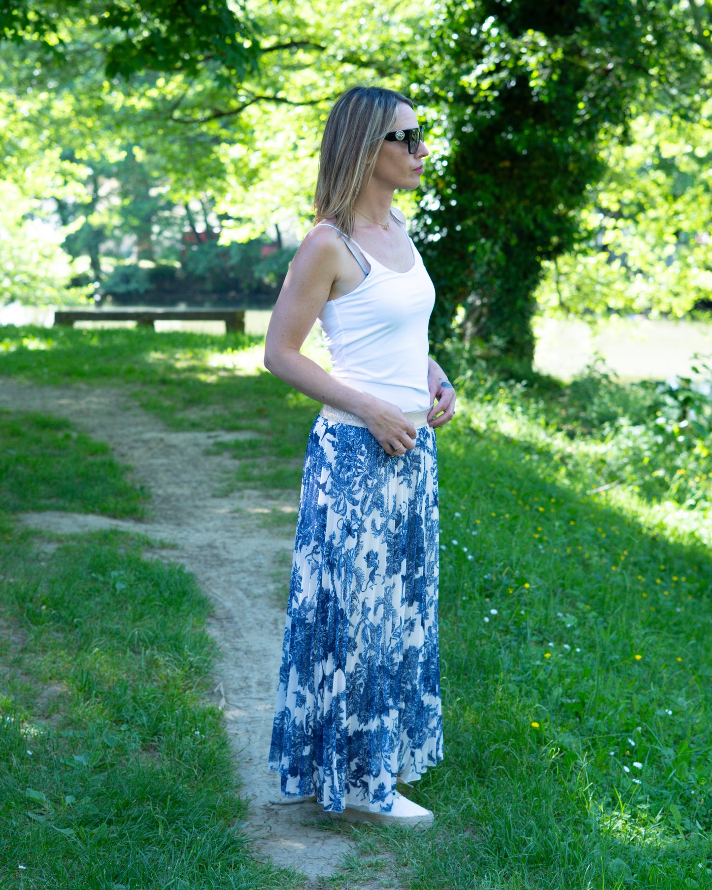 Jupe plissé imprimé bleu