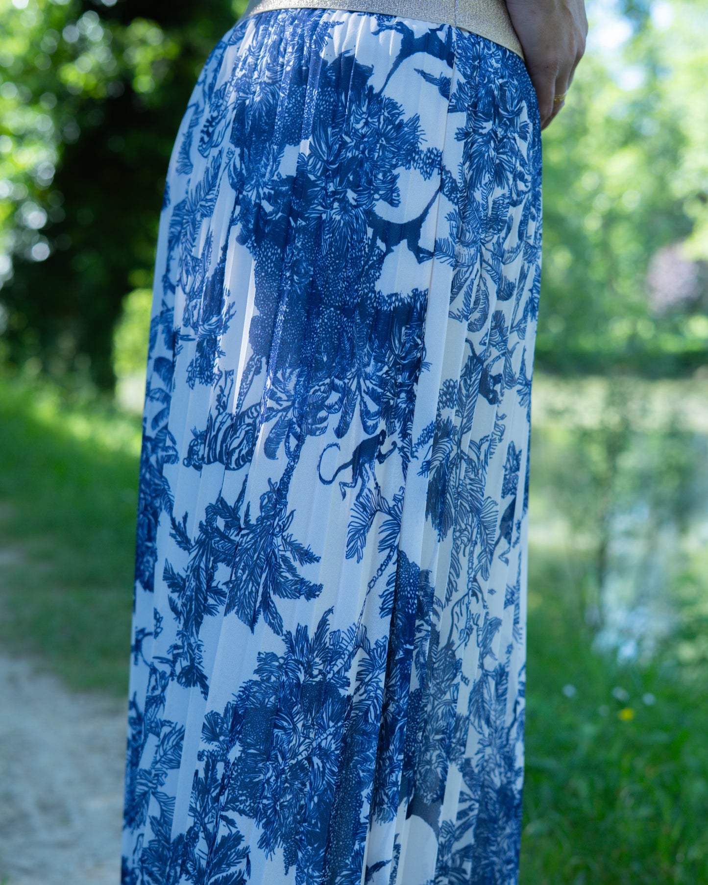 Jupe plissé imprimé bleu