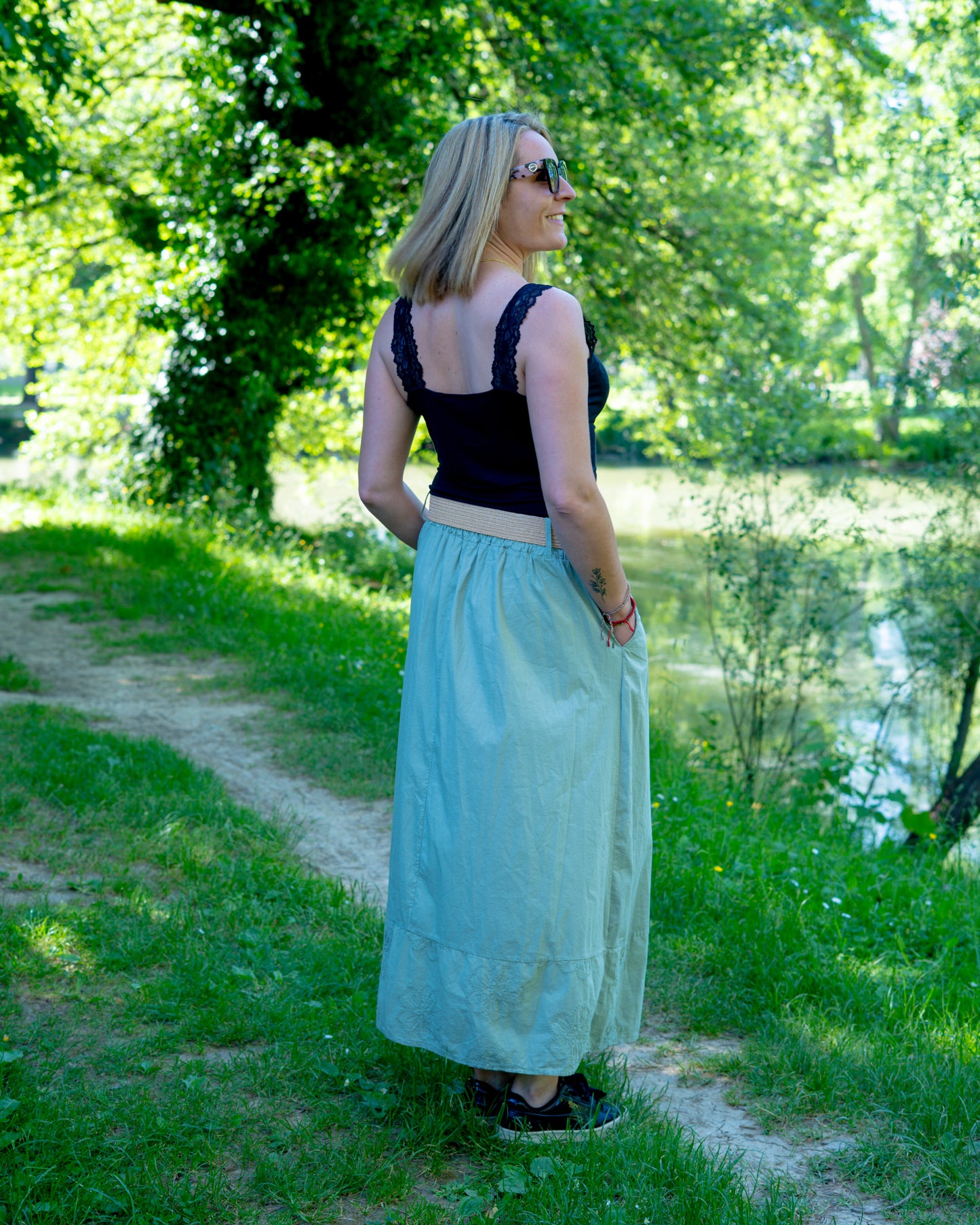 Jupe longue en coton verte