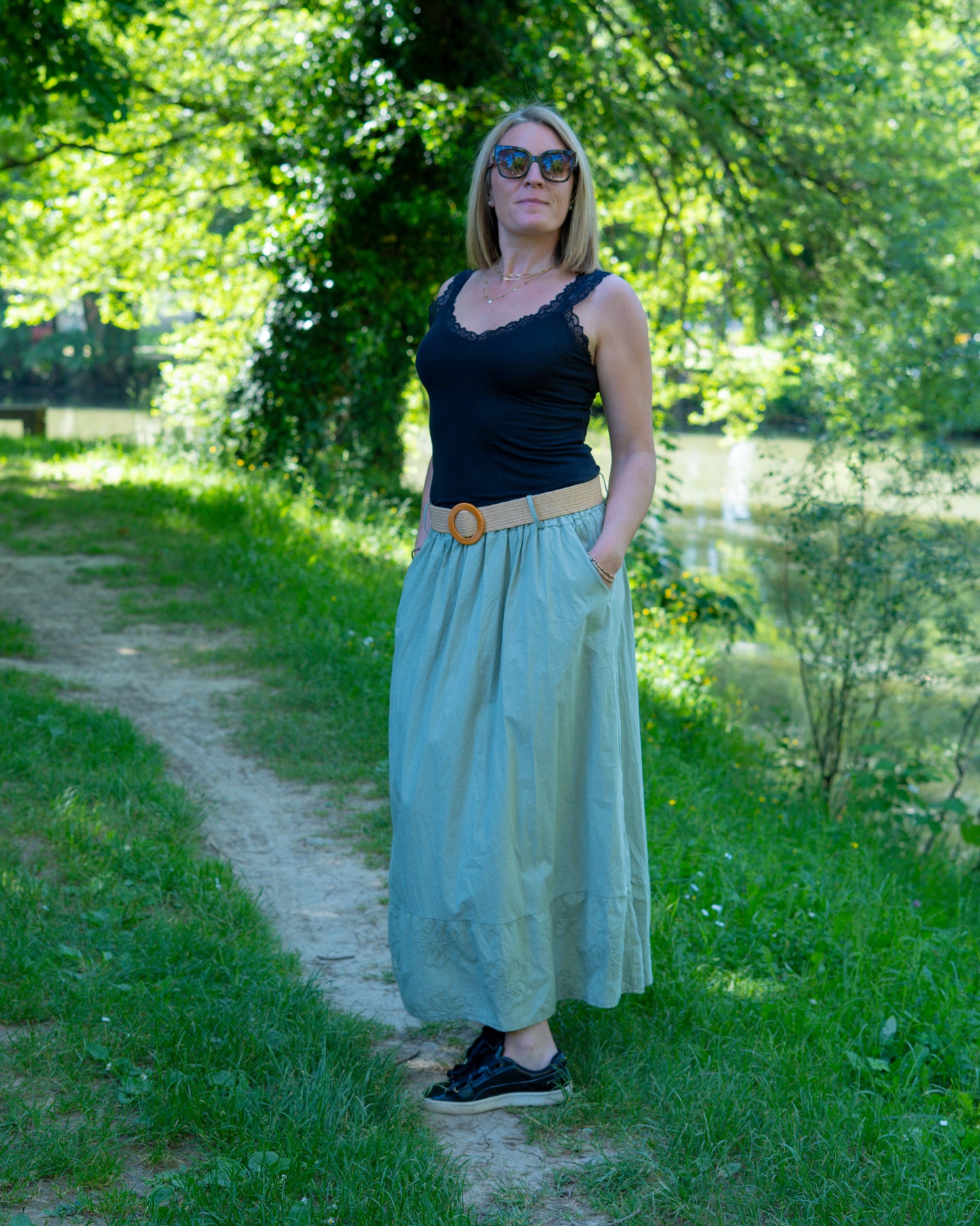 Jupe longue en coton verte