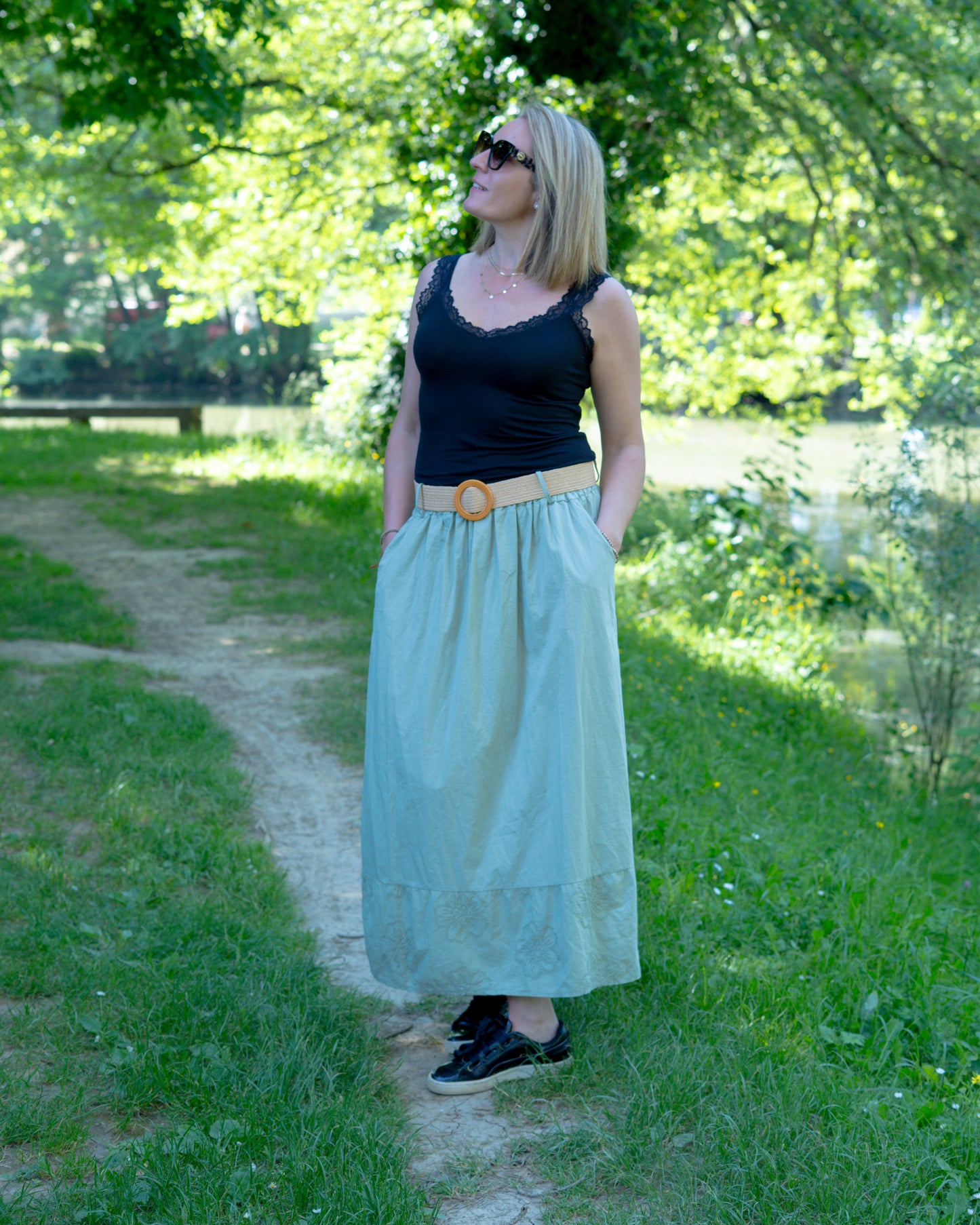 Jupe longue en coton verte