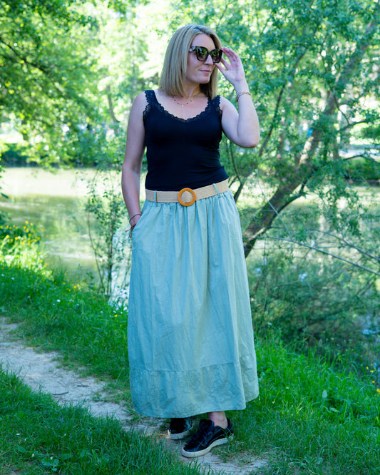 Jupe longue en coton verte