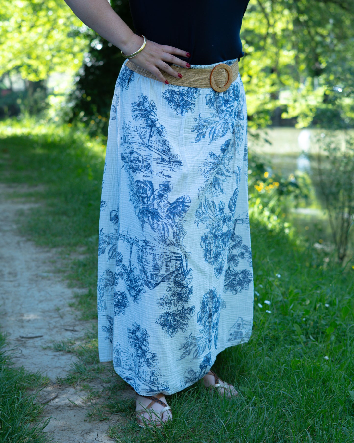 Jupe en coton imprimé bleu