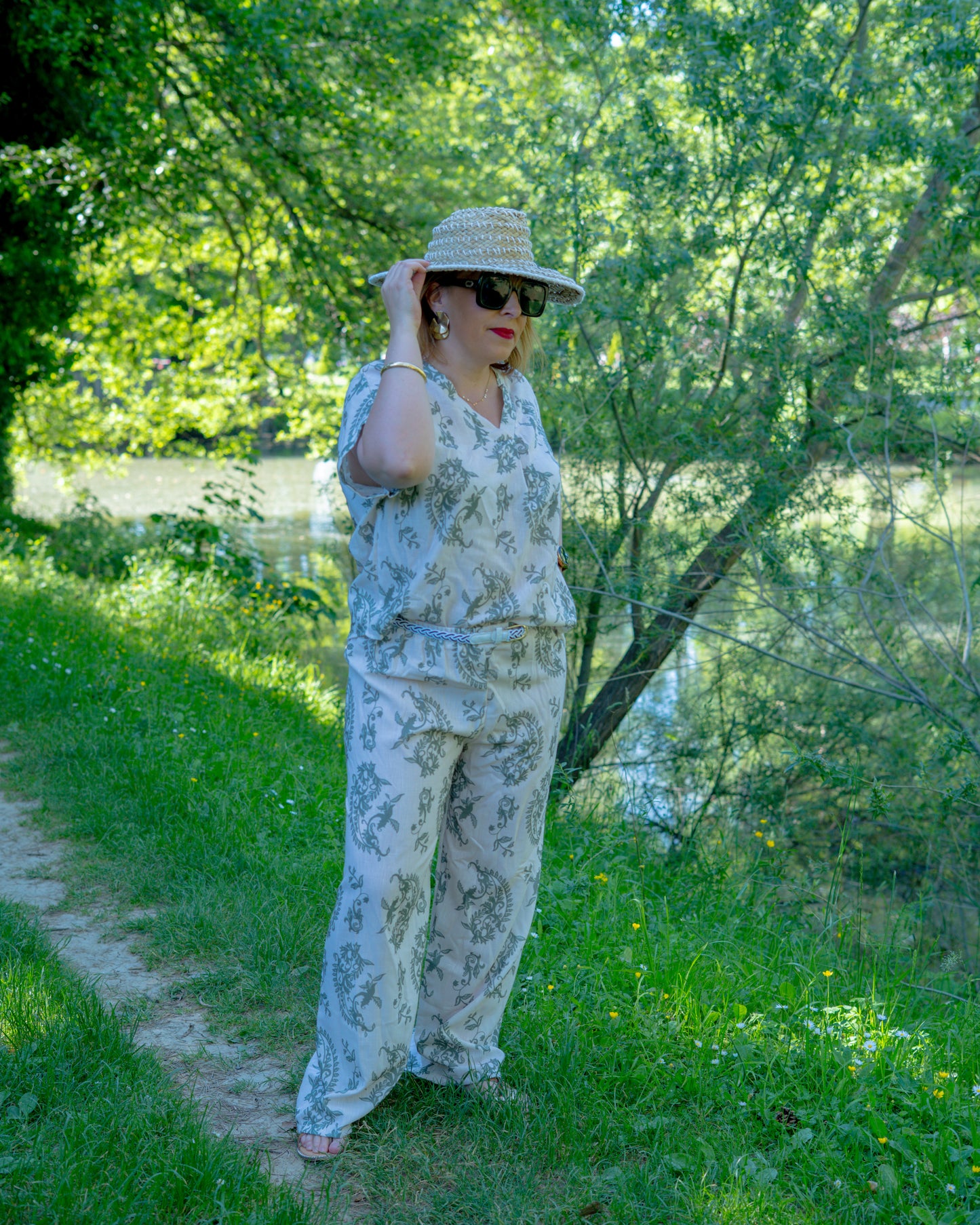 Ensemble blouse et pantalon imprimé