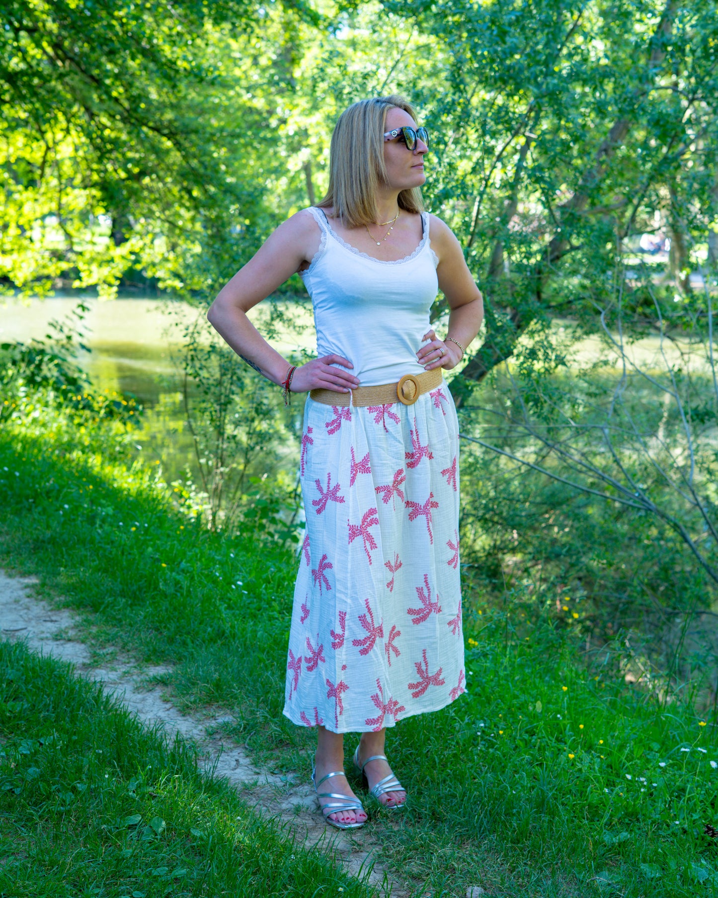 Jupe en coton imprimé rose