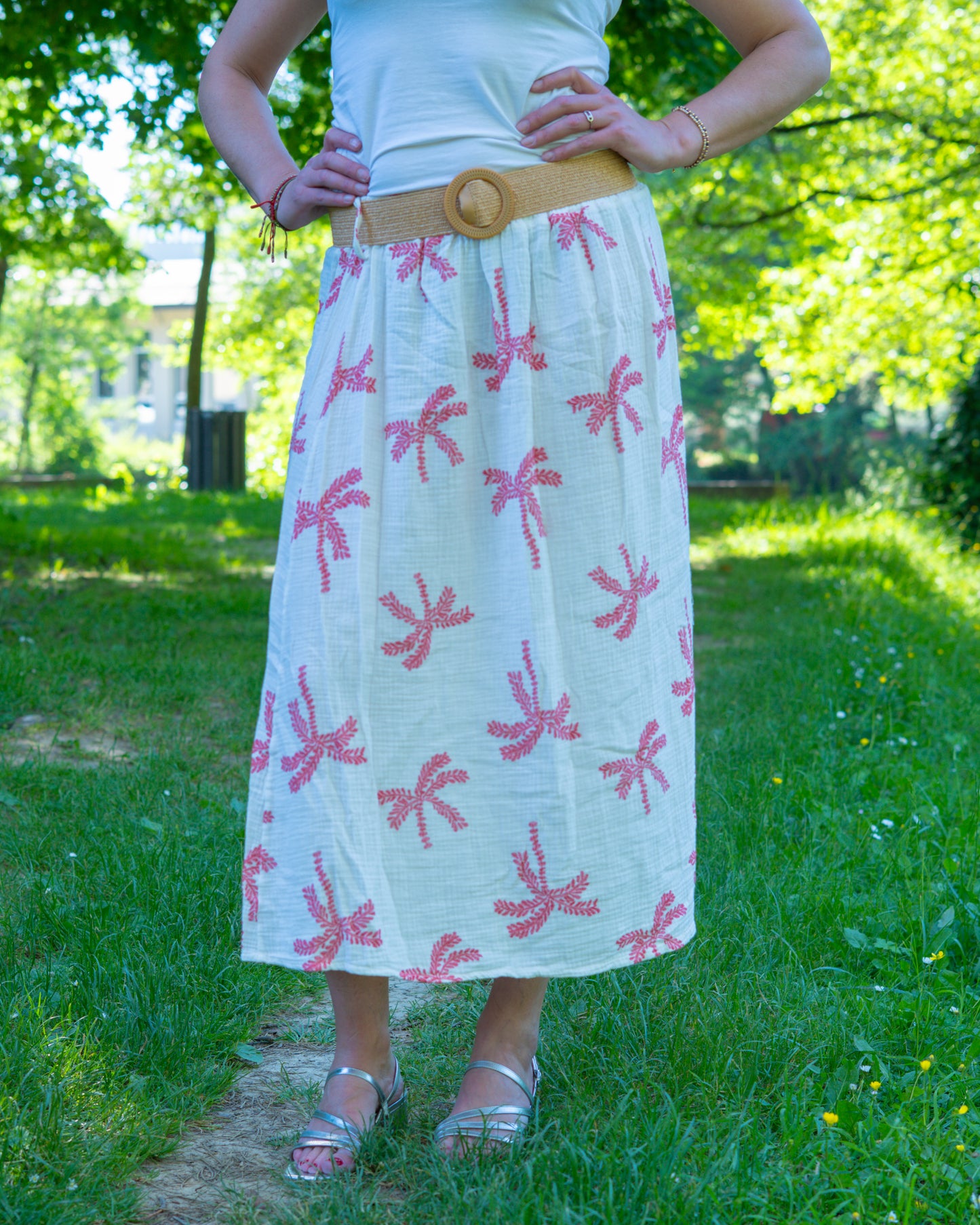 Jupe en coton imprimé rose